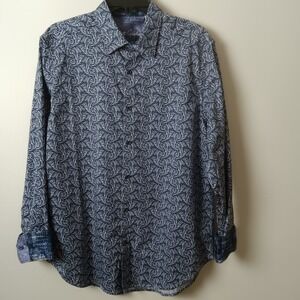 Robert Graham Mens Fleur de Lis Print Long Sleeve Flip Cuff Dress Shirt - Size L